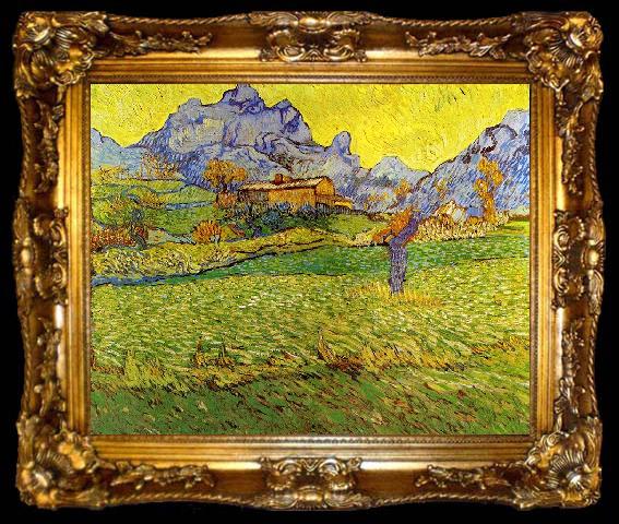 framed  Vincent Van Gogh Meadow in the Mountains Le Mas de Saint Paul, ta009-2